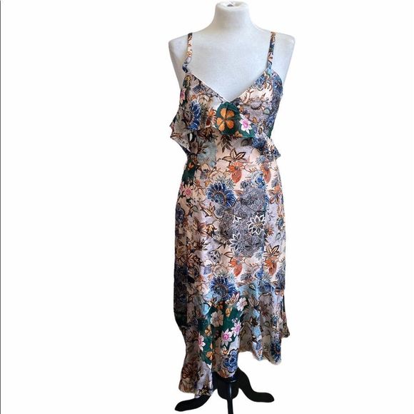 Rachel Rachel Roy Ruffle V Neck Asymmetrical Floral Maxi Dress - Picture 1 of 11